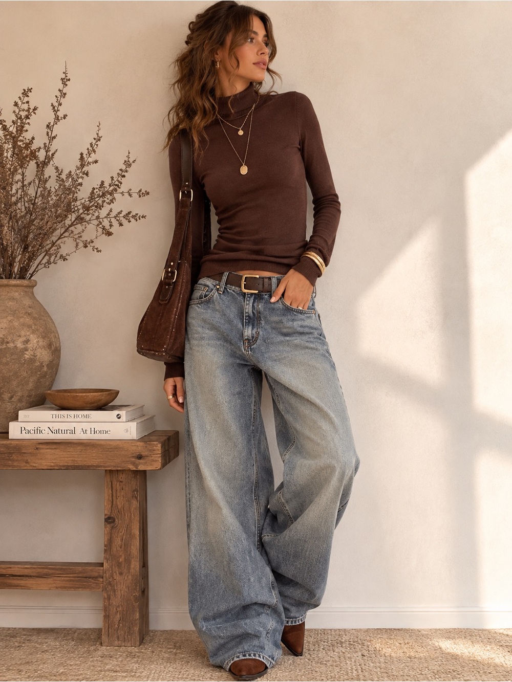 Modcloth Brown Turtleneck Sweater Medium